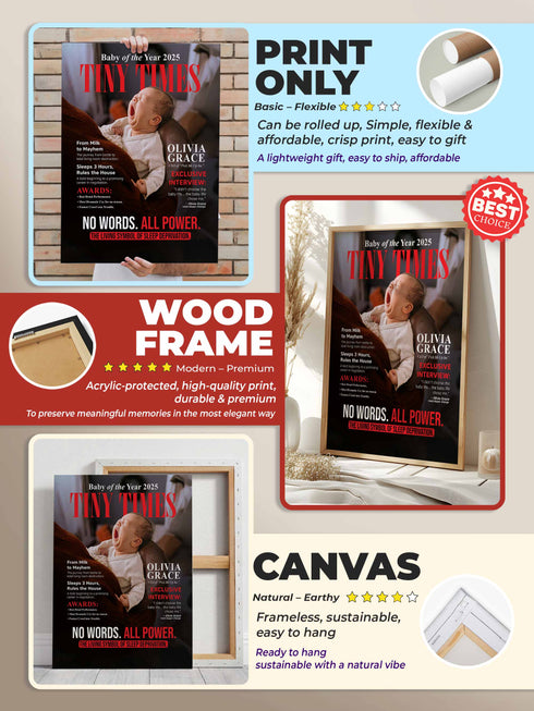 Tiny Times Baby Poster or Canvas – Custom Photo & Text – Funny Baby Magazine Cover